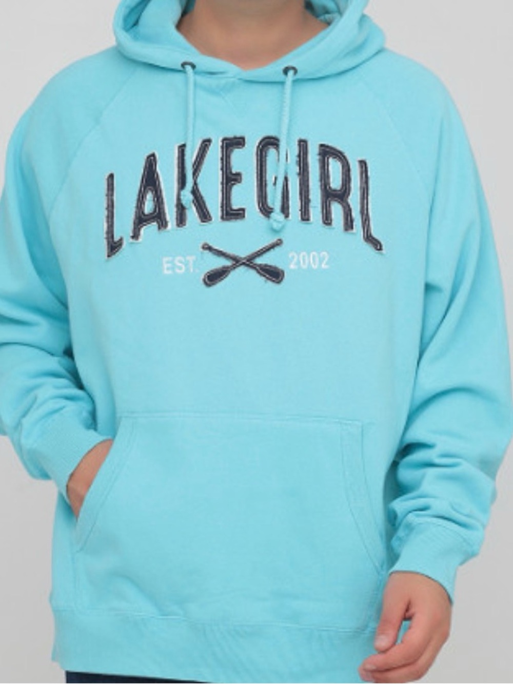 Lakegirl Sanded Fleece Paddles Hoodie in light teal/navy combo Size M